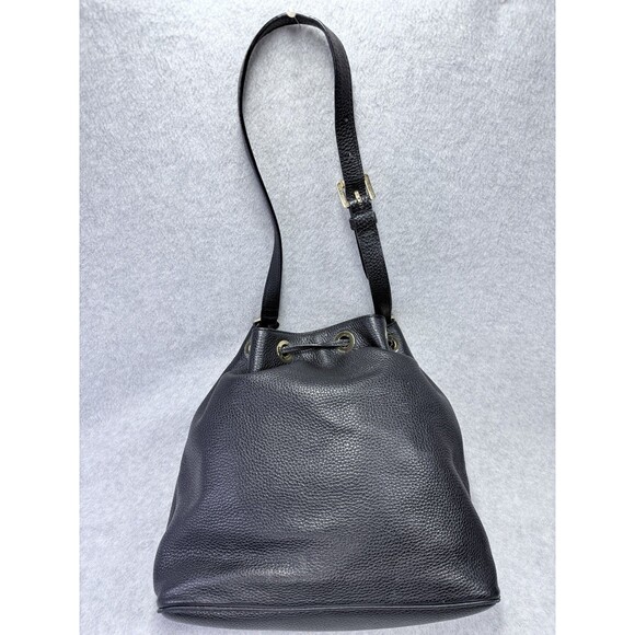 MICHAEL KORS Womens Black Leather Purse Drawstring Bucket Hobo Bag Gold Hardware - Picture 3 of 13